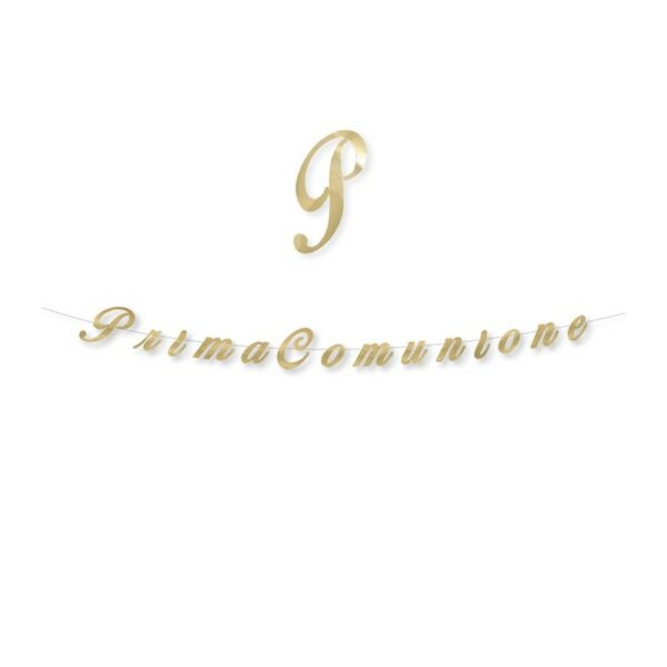 Festone scritta italic PRIMA COMUNIONE oro