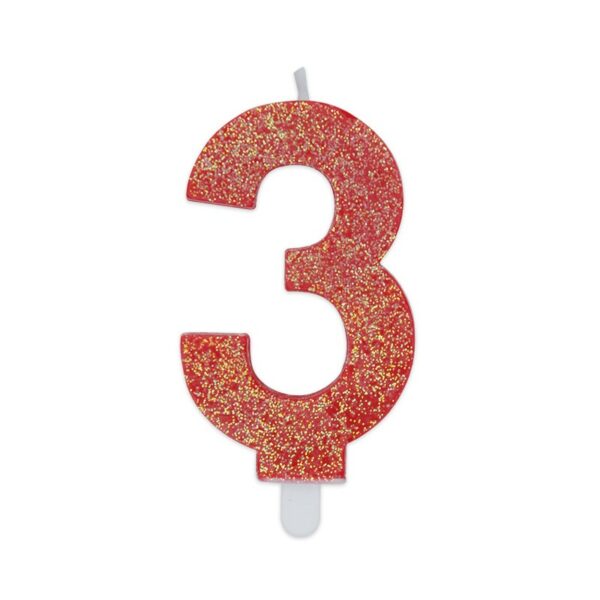 BIG PARTY: Candelina per torta glitterata rossa Cm. 9 - Nr. 3