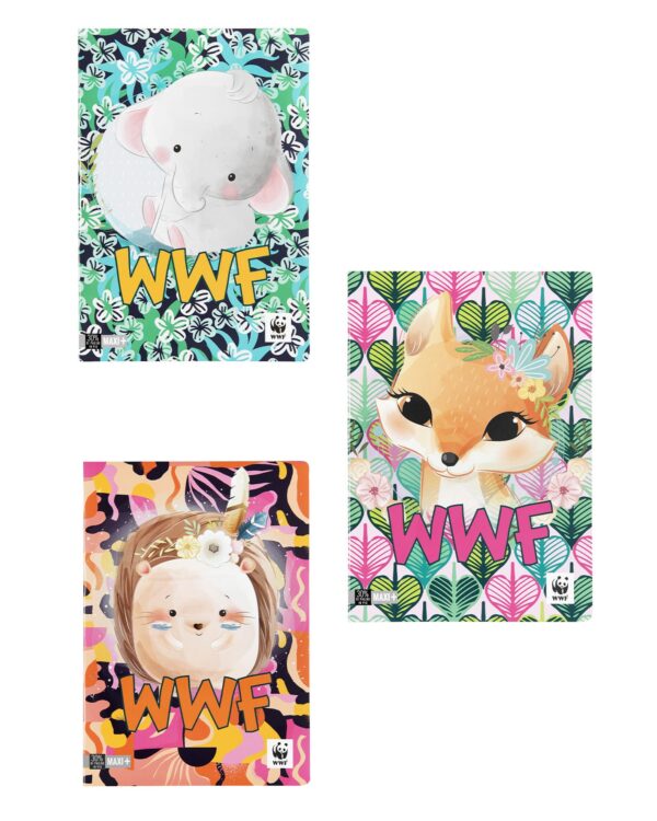 WWF ILLUSTRATO: CONFEZIONE 12 PZ QUADERNO MAXI + 30%  riga C 1 RIGO C/MARGINE