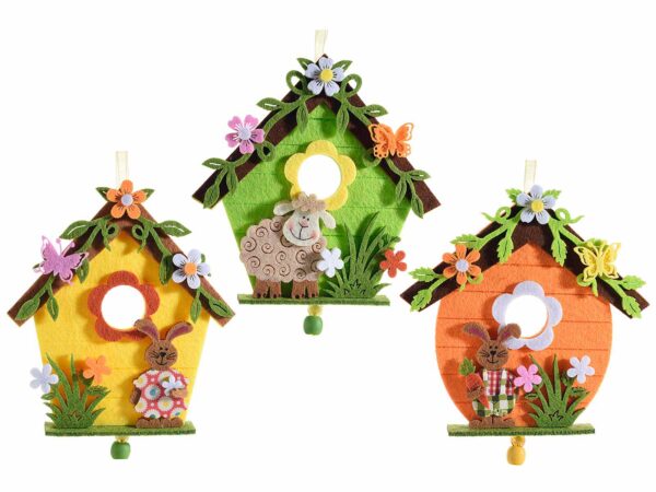 PASQUA: Casette in panno da appendere con pendagli in organza - immagine 3