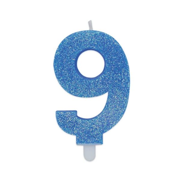 BIG PARTY: Candelina per torta glitterata blu Cm. 9 - Nr. 9