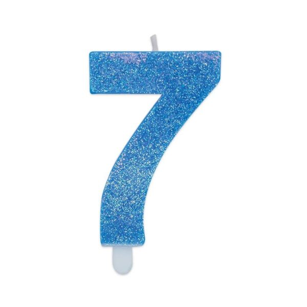 BIG PARTY: Candelina per torta glitterata blu Cm. 9 - Nr. 7