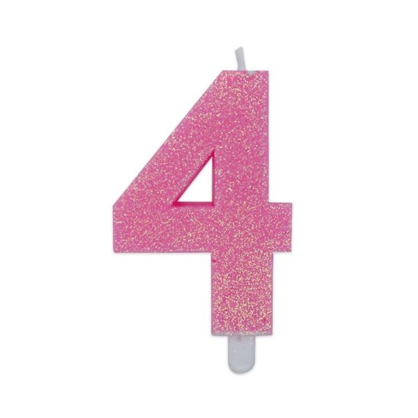 BIG PARTY: Candelina per torta glitterata rosa Cm. 9 - Nr. 4