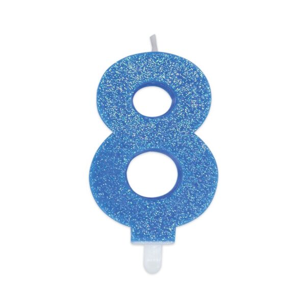 BIG PARTY: Candelina per torta glitterata blu Cm. 9 - Nr. 8