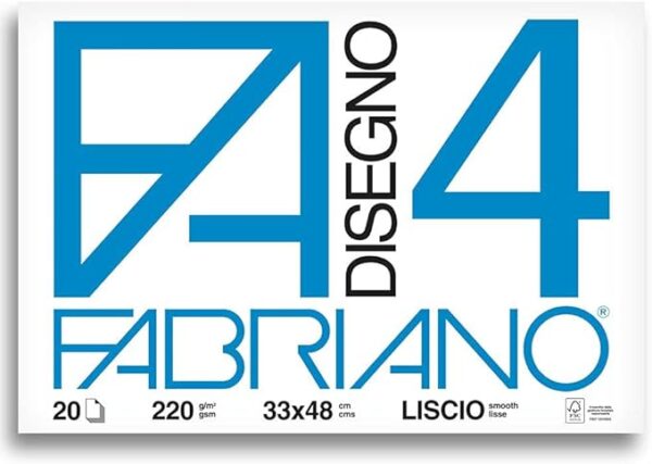 FABRIANO:BLOCCO CARTA DA DISEGNO F4 BIANCO 4 ANGOLI - 330 X 480MM 220GR 20FF LISCIO-A3