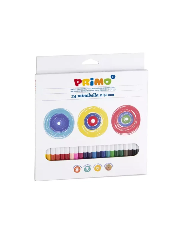 PRIMO: MINABELLA. 24 MATITE COLORATE ESAGONALI LACCATE DIAM.3,8MM  IN SCATOLA CARTONE