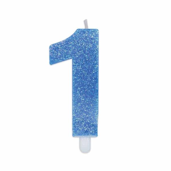 BIG PARTY: Candelina per torta glitterata blu Cm. 9 - Nr. 1
