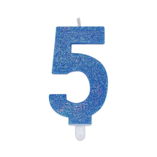 BIG PARTY: Candelina per torta glitterata blu Cm. 9 - Nr. 5