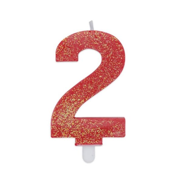 BIG PARTY: Candelina per torta glitterata rossa Cm. 9 - Nr. 2