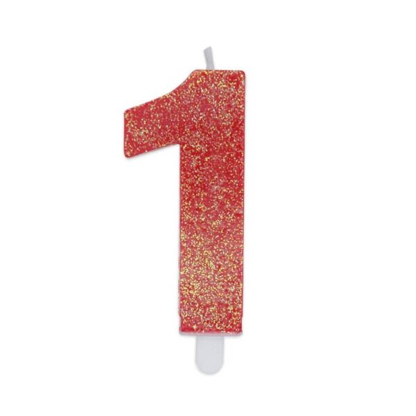BIG PARTY: Candelina per torta glitterata rossa Cm. 9 - Nr. 1