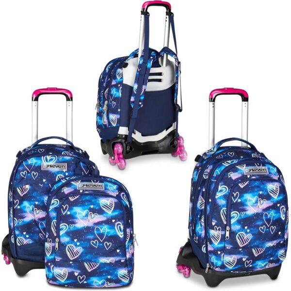 SEVEN: ZAINO TROLLEY JACK TRE RUOTE DETACH GLOOMY HEART 3 IN 1